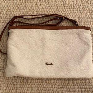 Genuine leather and horsehair clutch with strap